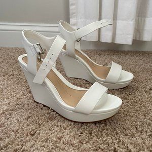 White Gianni Bini Telmma Leather Open Back Wedges